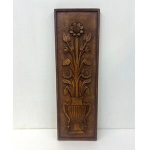 Vintage Resin Wall Hanging Arts & Crafts Floral Sunflowers Vase Plaque MCM Art